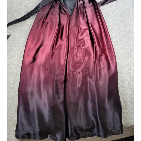SLNY Ombre Satin Wrap Gown Size 10 Black Maroon Formal Maxi Dress Evening - Picture 15 of 16